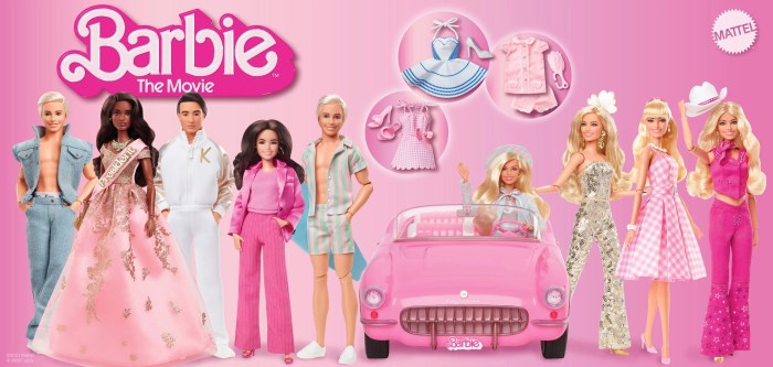 Barbie the movie Barbie Dressed in gingham doll and ken with surfboard ...